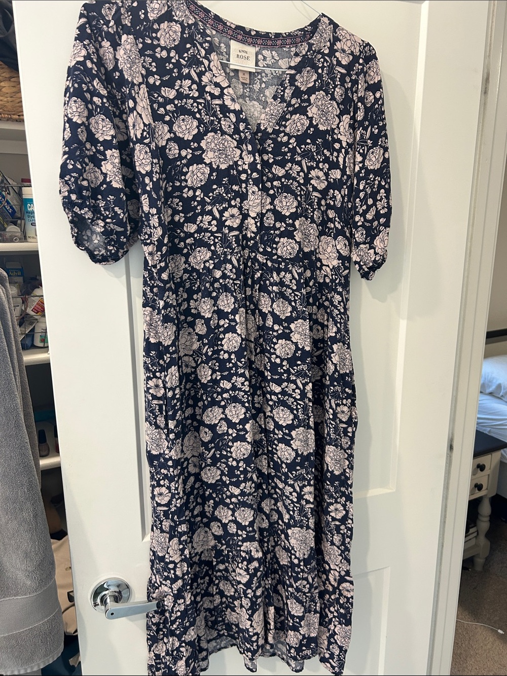 Knox Rose Navy and Light Pink Floral Midi Dress